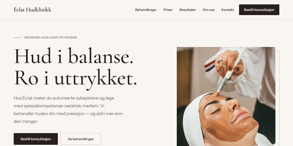 Forhåndsvisning av temaet Glød for hudklinikker
