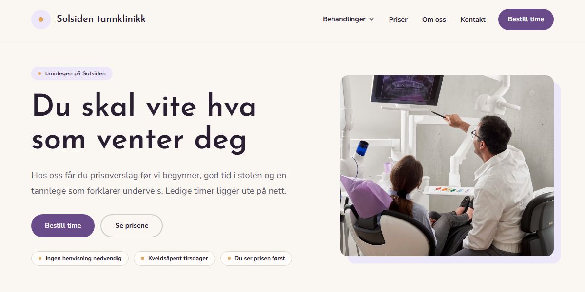 Forhåndsvisning av temaet Klartekst for Tannklinikk