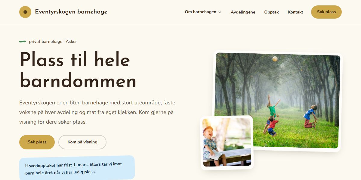Forhåndsvisning av temaet Eventyrskogen for Barnehage